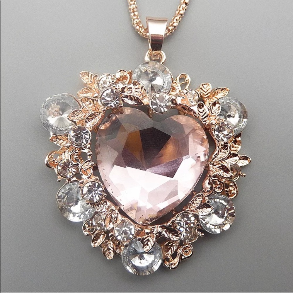 Betsey Johnson Pink Crystal Heart Necklace - Picture 6 of 6
